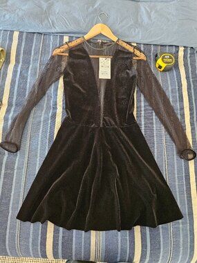 Zara Sheer Black Velvet Woman's Dress, size Small BNWT